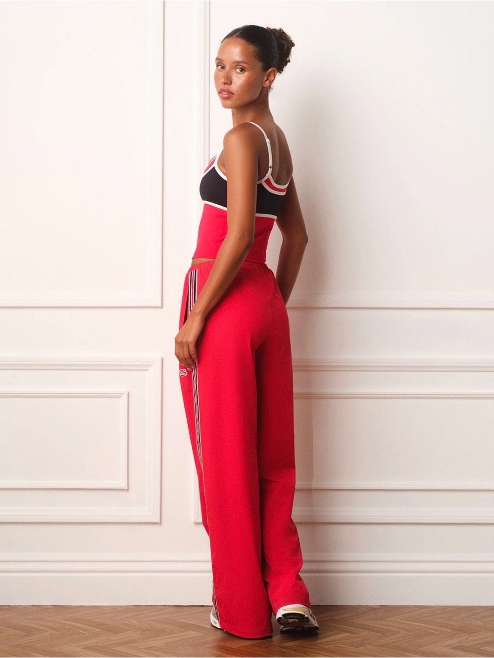 SET Active Red Wide-Leg Track Pants with Side Stripe
